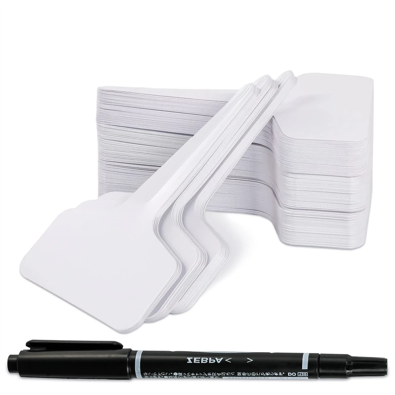 200Pcs 4 Inch T-Type Plant Name Tags Garden Labels Markers with Permanent Marking Pen - Waterproof Plastic Stakes for Outdoor Nursery