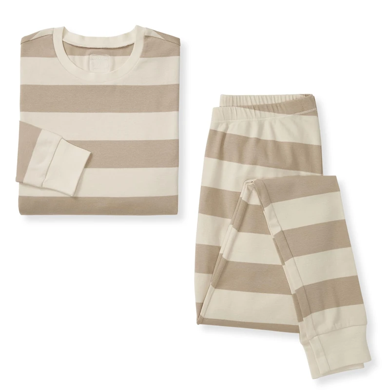 Burt's Bees Baby womens Organic Cotton Pajamas, Mommy & Me Rugby Stripe Pj Set, Oat Rugby Stripe, S