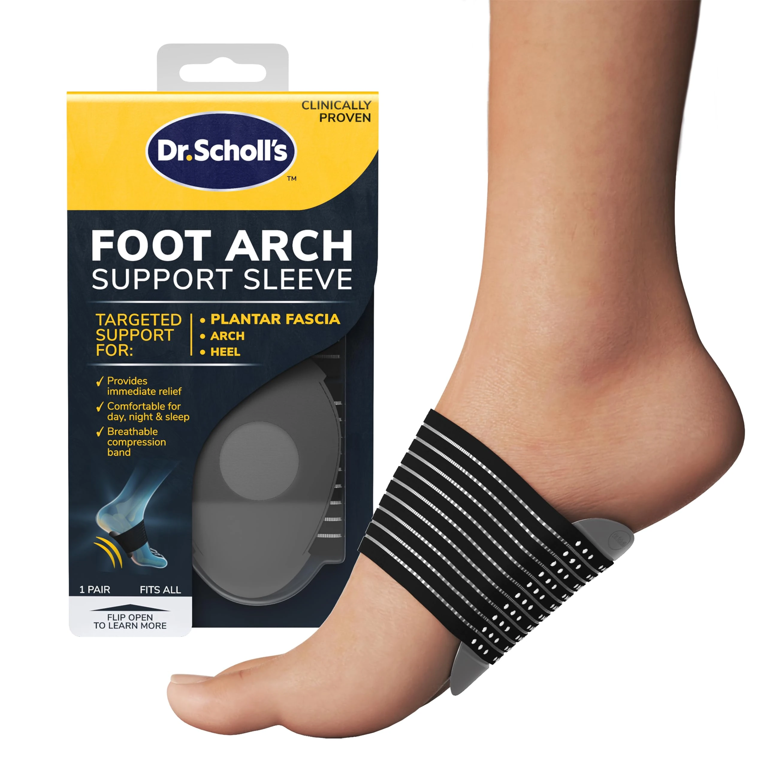 Dr. Scholl's Plantar Fasciitis Foot Arch Support Sleeve, Provides Immediate Support, Comfortable for Day, Night and Sleep, Breathable Compression Band