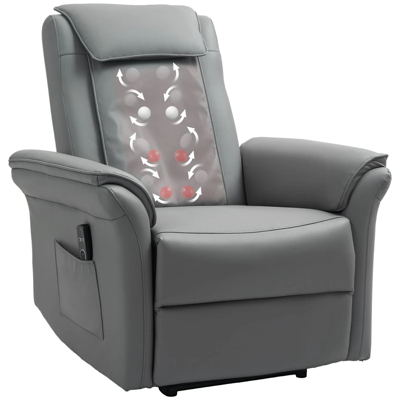 HOMCOM Recliner Armchair with 3D Kneading Massage, Breathable Leather Recliner Chair with Back Massager and Headrest, Electric Reclining Chair with Footrest, Remote, USB Port, Side Pockets for Home