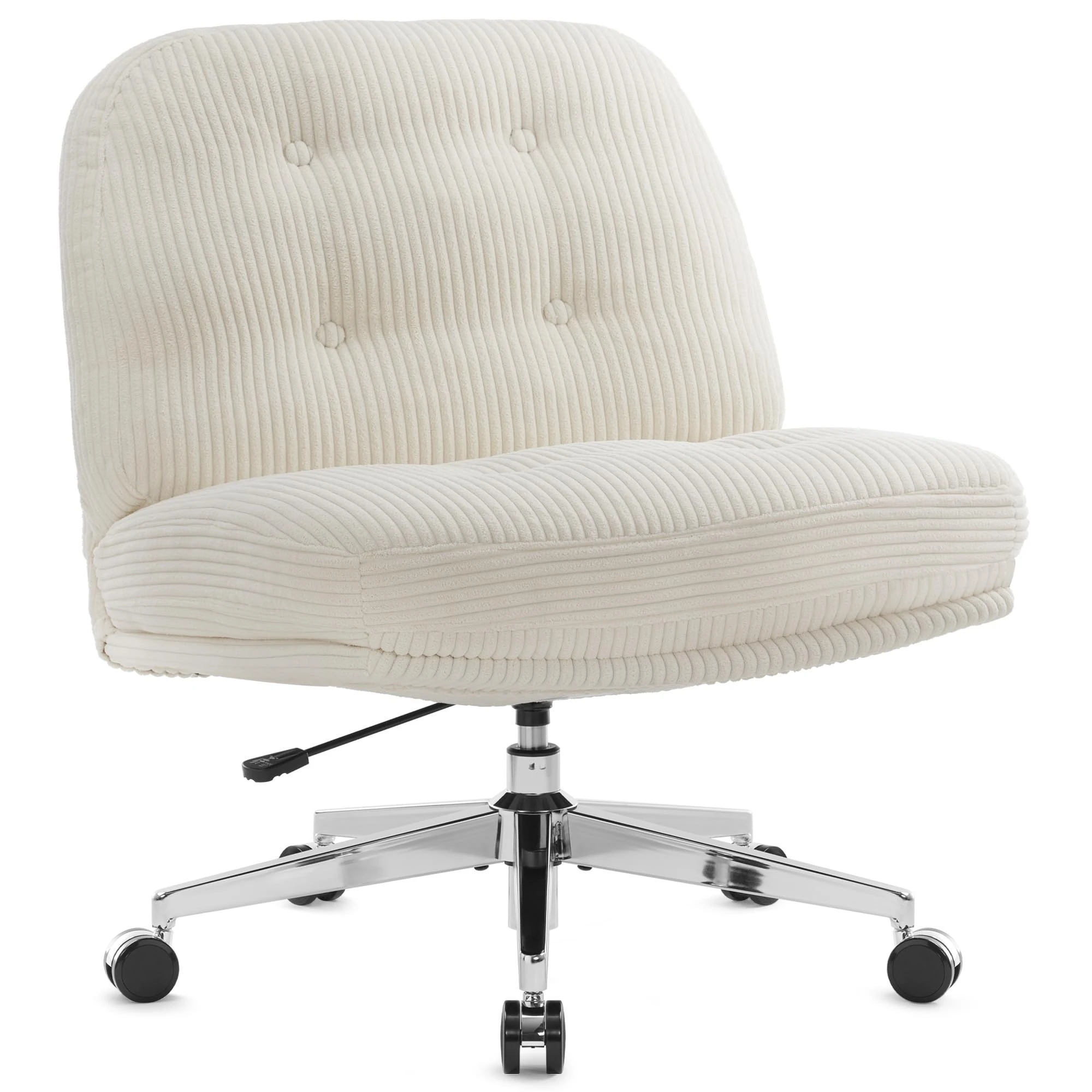 IWMH Armless Office Chair with Wheels, Ergonomic Criss Cross Legged Chair,Height Adjustable Wide Seat Computer Chairs,Mid Back Vanity Chairs for Home,Bedroom (White)