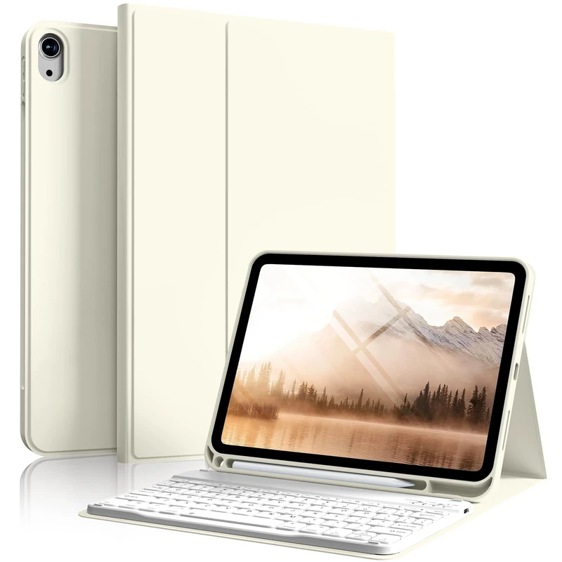 SZPSGC Keyboard Case for iPad 11th Gen (A16, 2025, 11") & 10th Gen (2022, 10.9") – Strong Magnetic Detachable Bluetooth Keyboard, Slim, Lightweight Smart Folio Cover, Long Battery Life,Cream White