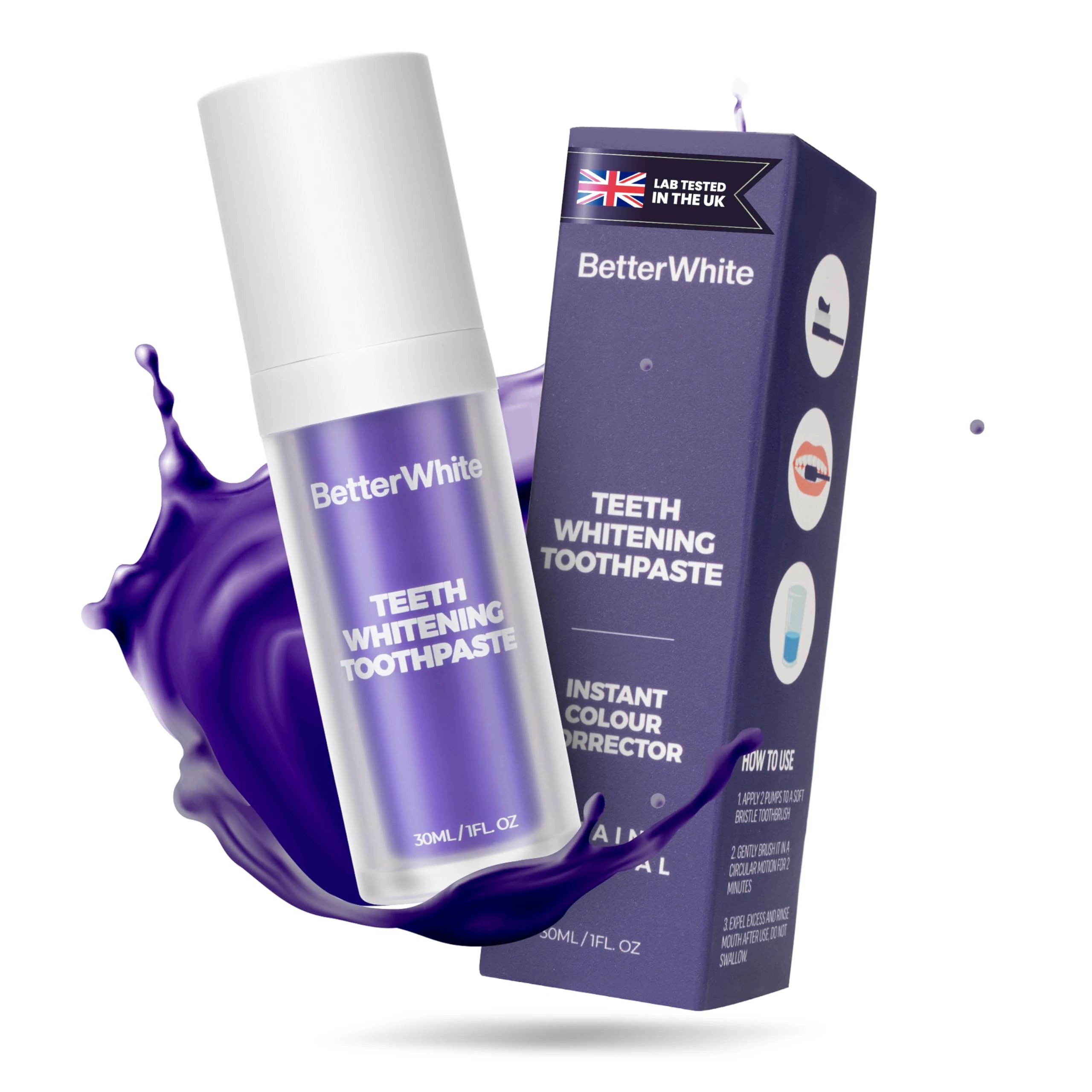 Betterwhite Purple Teeth Whitening Toothpaste for Yellow Teeth | Colour Corrector with Stain Removal | Enamel Safe, Gentle Daily Use, Brightening Purple Toothpaste for a Natural White Smile - 30ml