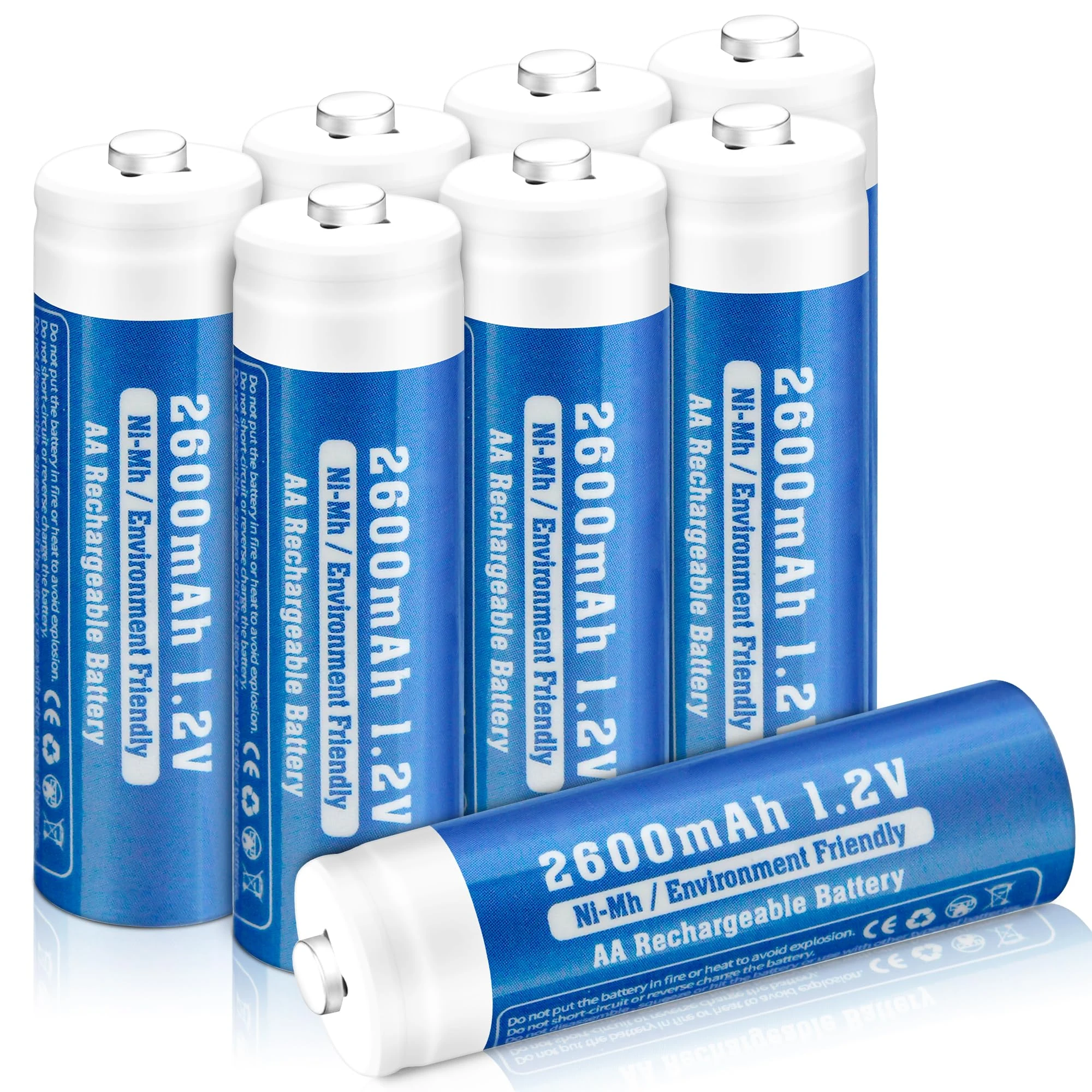 8-Pack Rechargeable AA Batteries,2600 mAh NiMH, High Capacity 1.2 Volt, Rechargeable Household Battery AA Double A Low Self-Discharge