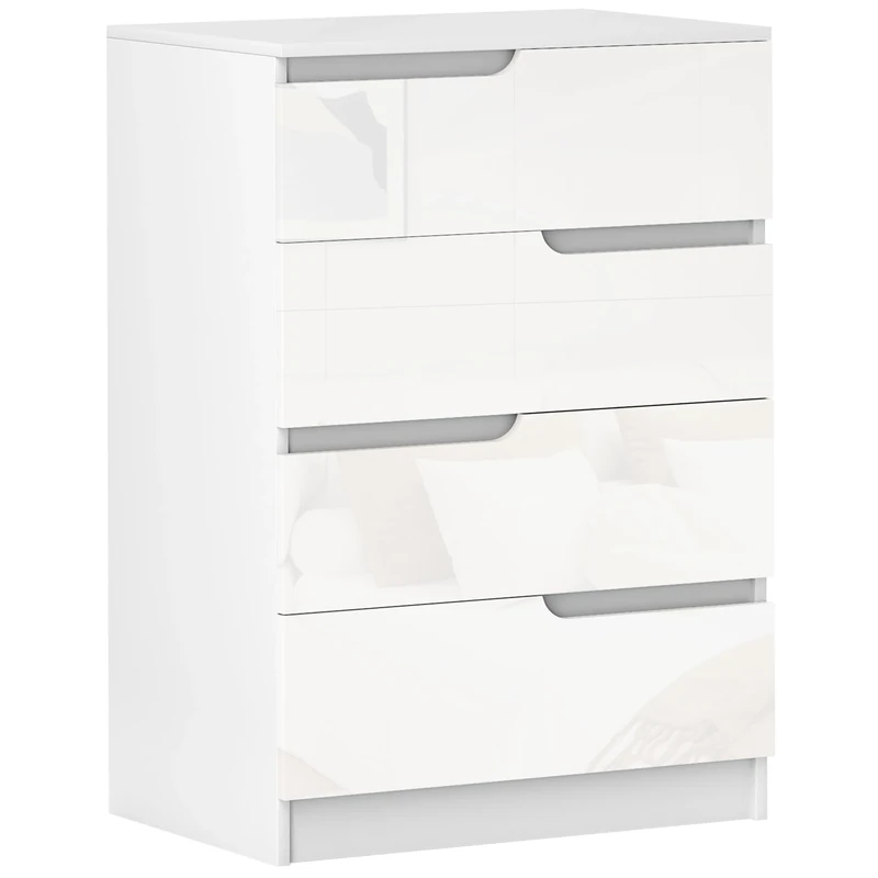 HOMCOM Modern Chest of Drawer with 4 Drawers, High Gloss Dresser for Bedroom, Living Room, 60 x 40 x 85cm, White