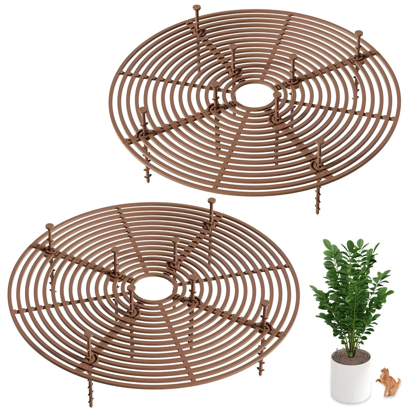 Brown Plant Pot Grid,Tianher 2 Pcs Large Cuttable Flower Pot Soil Cover Protectors with Deep Stakes, Flowerpot Cover,Protection against cats, to protect children, pets (30cm)
