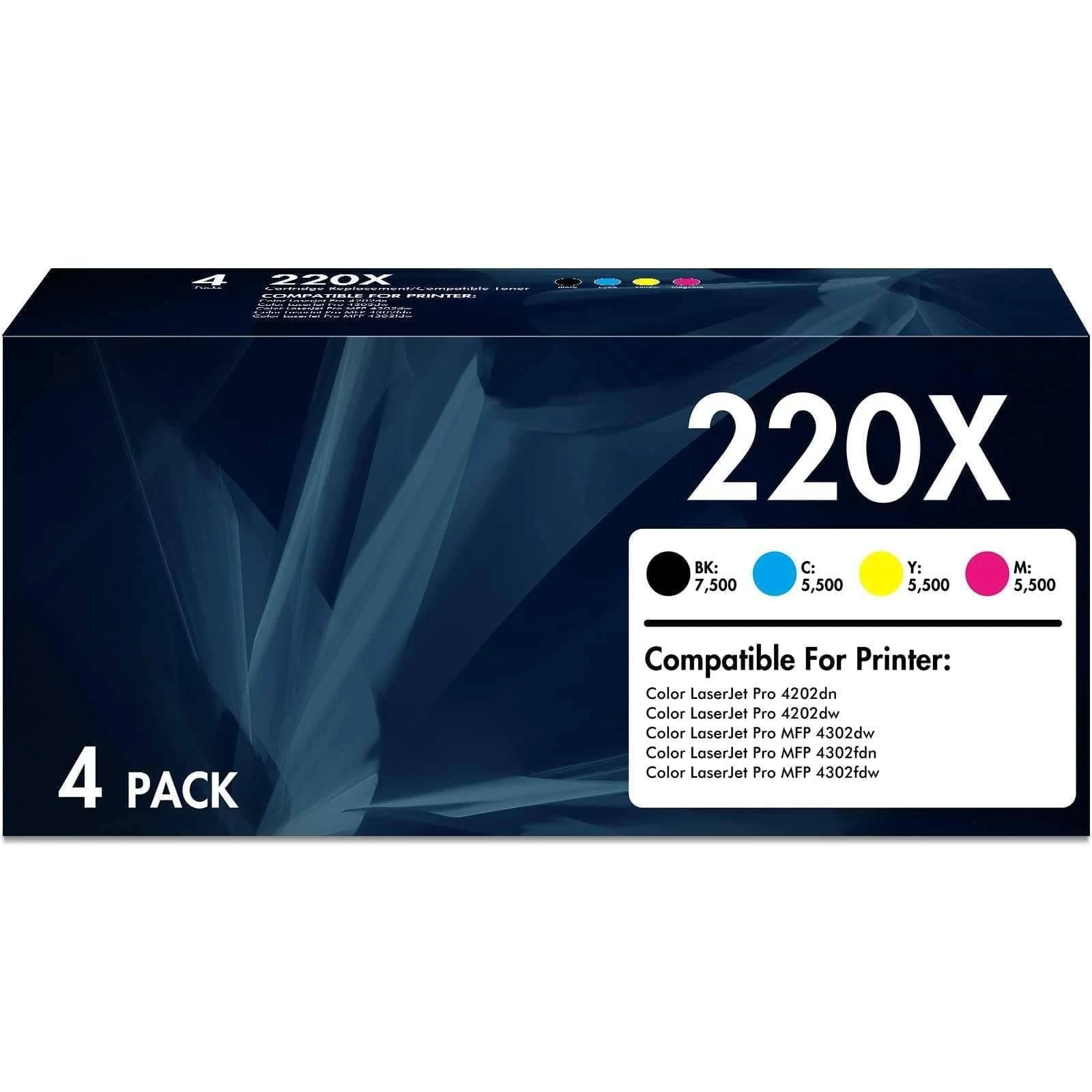 220X 220A Toner Compatible Toner Cartridge for HP 220X 220A Colour Laserjet Pro MFP 4302dw 4302fdw 4202dw 4302fdw 4202dn 4302fdn W2200a W2202a W2203a with Chip (Black Cyan Magenta Yellow, 4-Pack)
