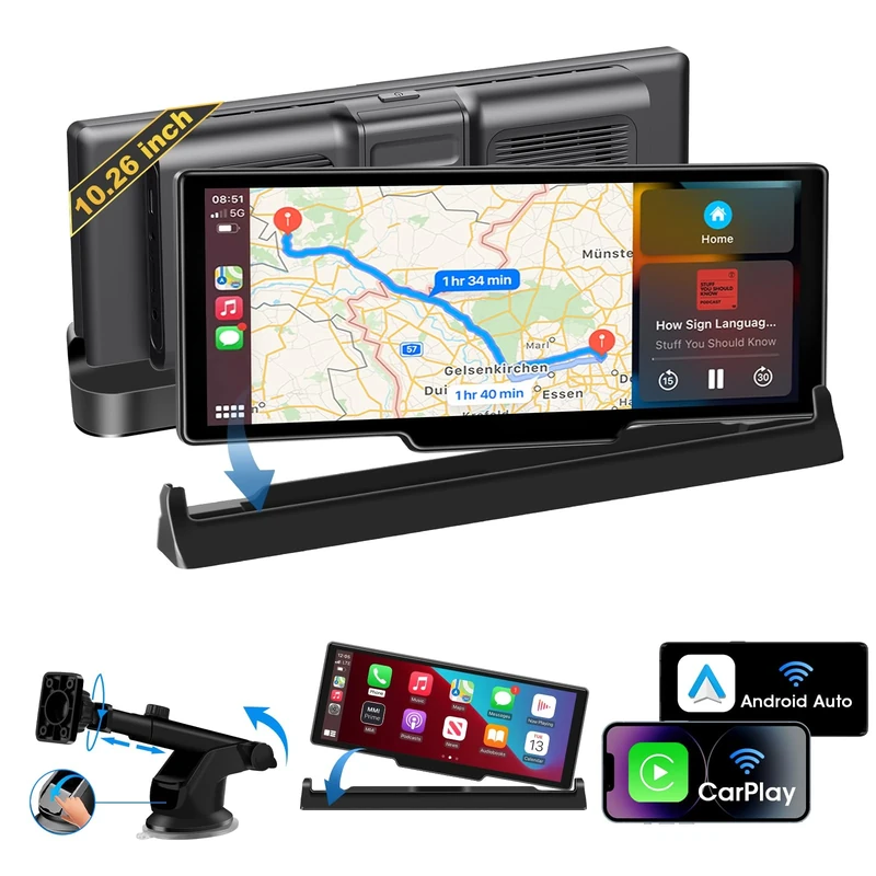 2026 Limited Time Carplay Screen for Car 10.26 inch Apple Car Play Android Auto Screen Car Tablet Pro Max 2025 Exclusive Bracket Dual Bluetooth Mirror Link Touch Screen Voice Control Navigation