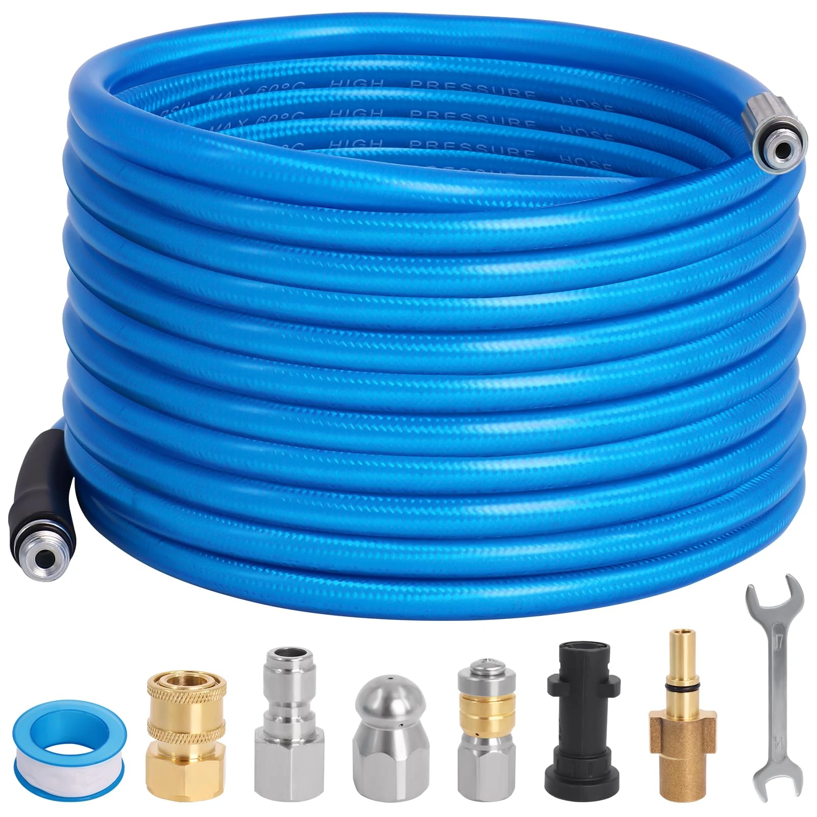 15M Pressure Washer Drain Jetter Compatible with Karcher K2-K7 Series and Bosch Pressure Washers 5800 PSI Sewer Jetting Hose Cleaning Kit with Jet Nozzle & Rotating Jet Nozzle