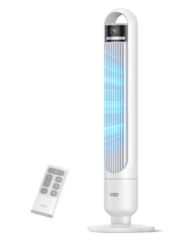 Dreo 28dB Silent Tower Fan for Bedroom, 25ft/s Electric Standing Fan, 90° Oscillating Cooling Fans for Room, 4 Speeds, 3 Modes, 8H Timer, LED Display, White