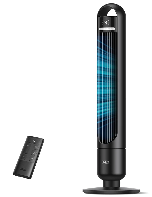 Dreo 28dB Silent Tower Fan for Bedroom, 29ft Max Coverage Bladeless Floor Fans, 25ft/s Electric Standing Fan, 90° Oscillating Cooling Fans for Room, 4 Speeds, 3 Modes, 8H Timer, LED Display, Black