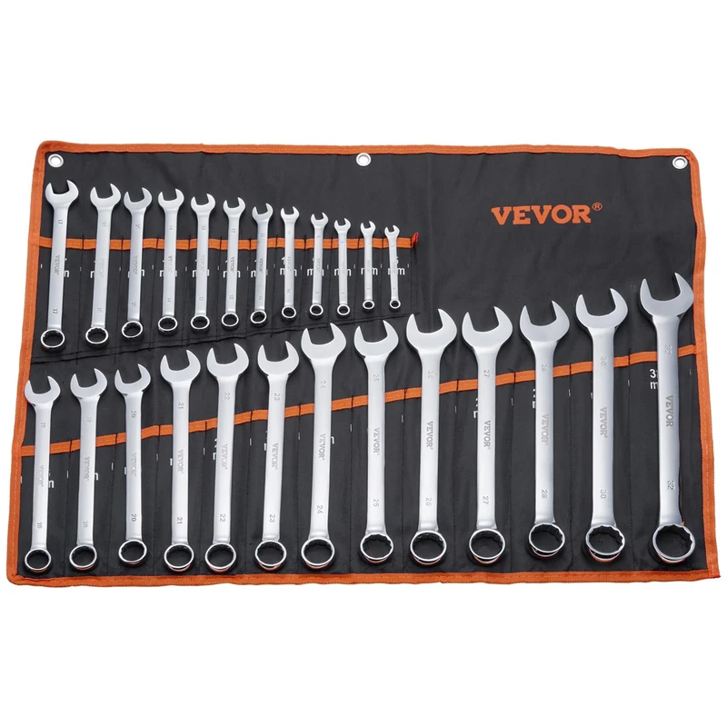 VEVOR 25-Piece Metric Open End Wrench Set, 6 mm to 32 mm, Carbon Steel, Ideal for Household, Garage, Workshop, Auto Repairs