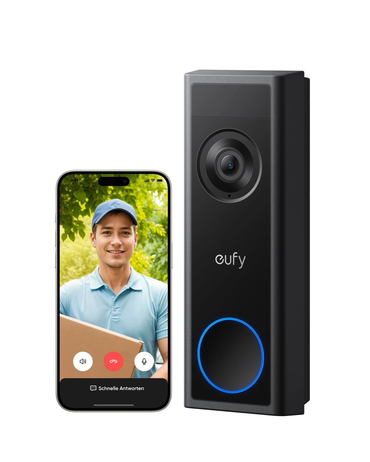 eufy Security Video Doorbell C31, 2K FHD, Battery or Hardwire Powered, Easy to Install, Live Video Call, 24/7 Recording, Human and Motion Detection, HomeBase S380 Compatible, No Monthly Fee (Renewed)