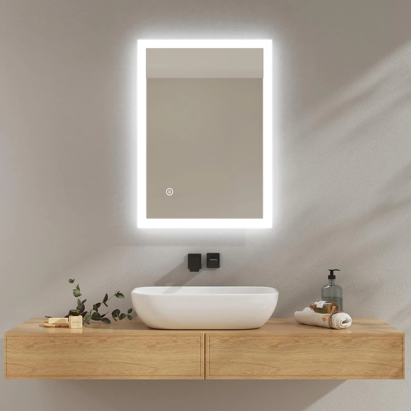 EMKE LED Bathroom Mirror with Cool White Lighting 50 x 70 cm with Touch Switch IP44 Energy-Saving Illuminated