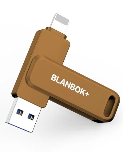 BLANBOK+ MFI Certified Memory Stick for Photos USB Flash Drive for iPhone USB Stick USB Memory Sticks Photo Stick for iPhone/iPad/Android/PC (Brown, 256GB)