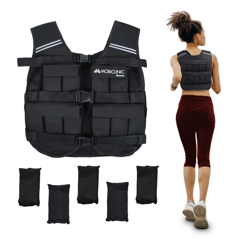 Mobiclinic®, Weighted Vest, 20KG, Fitness vest, Adjustable, Heavy Duty, 600D Oxford Fabric, Weight Included, Reflective Stripes, Breathable, Weight Vest For Fitness Training, Iron20