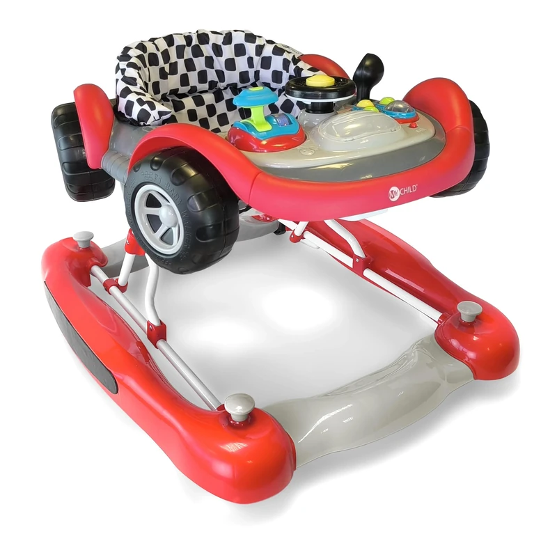 MyChild Coupe Walker, Red - Activity Centre Baby Walker - Easy Compact fold Frame for Storage - 6 Months + Anti Fall Blocks for Extra Safety and 3 Height Adjustment