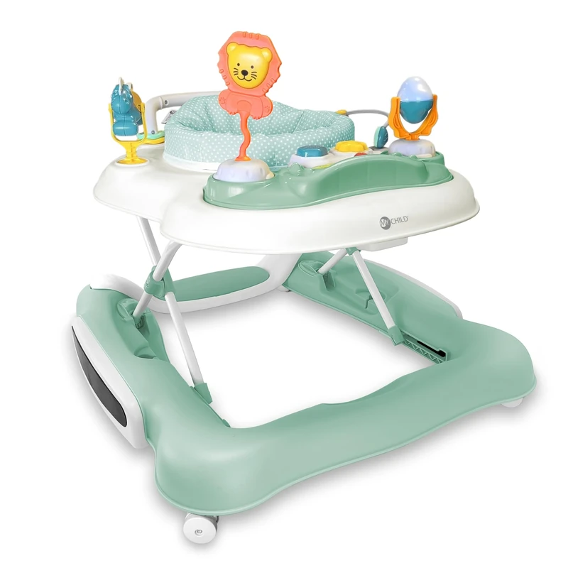MyChild Little Explorer Activity Walker, Sage Green - Activity Center Baby Walker - Easy fold Frame for Storage - 6 Months + Anti Fall Blocks for Extra Safety and 3 Height Adjustment.