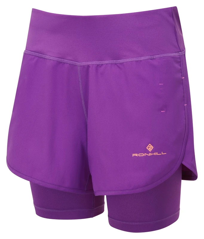 Ronhill Running, Wmn's Tech 4.5" Twin 2in1 Short, Grape Juice/Saffron, 16