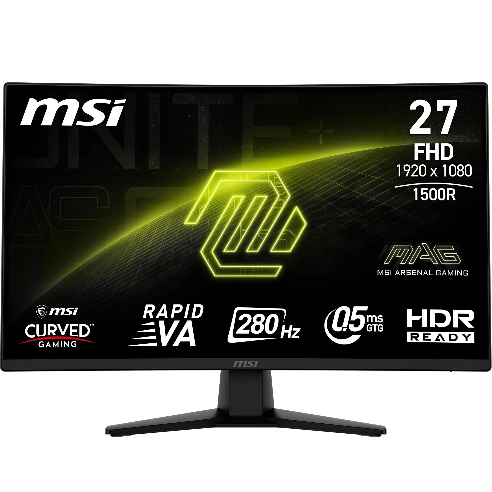 MSI MAG 274CXF 27 Inch FHD Curved Gaming Monitor - 1500R 1920 x 1080 Rapid VA Panel, 280 Hz / 0.5ms (GtG, Min.), Adaptive Sync - DP 1.2a, HDMI 2.0b CEC