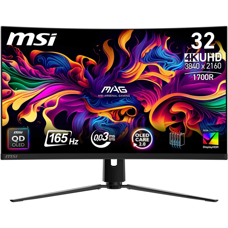 MSI MAG 321CUP QD-OLED 32 Inch UHD Curved Gaming Monitor - 1700R, 3840 x 2160 Quantum Dot OLED Panel, 165Hz / 0.03ms, 99% DCI-P3, ΔE≤2, DisplayHDR True Black 400, DP 1.4a, HDMI 2.1, USB Type-C