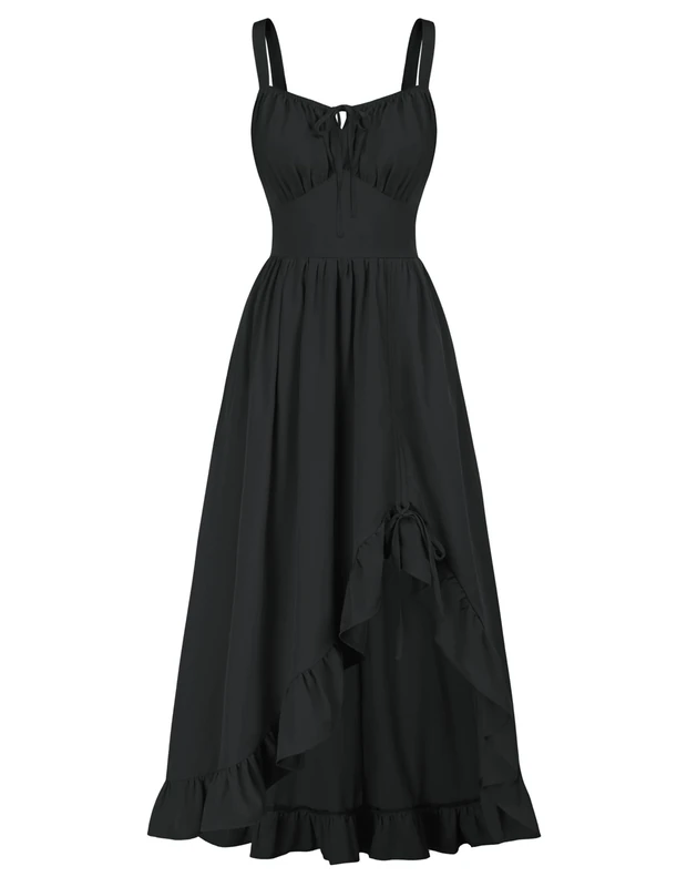 Scarlet Darkness Renaissance Dress Women Summer Sleeveless Corset Sundress with Pockets, Black, M