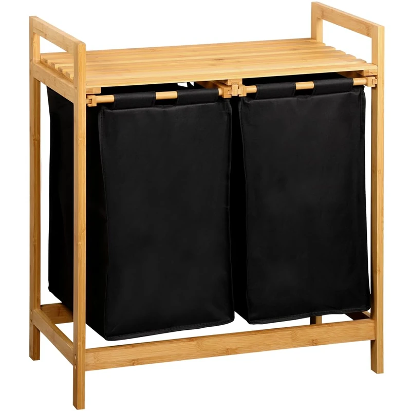 KESPER Laundry Sorter, Material: Bamboo, Polyester, Dimensions: 64 x 33 cm, Height: 73 cm, Colour: Brown, Black, 19487 13