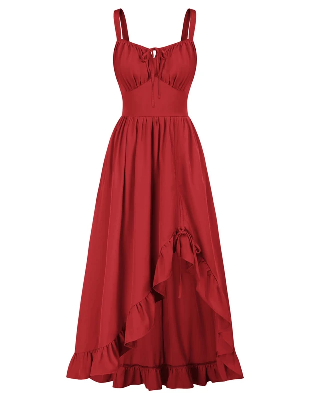 Scarlet Darkness Renaissance Dress Women Summer Sleeveless Corset Sundress with Pockets, Red, L