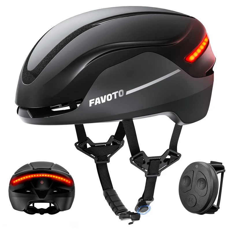 Favoto Smart Bike Helmet with Light - CE Certified Double Shell Ebike Helmet for Adult Men Women with Turn Signals for Road Cycling City Travel Adjustable Black