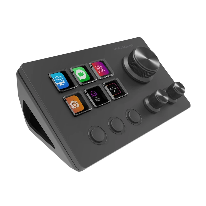 Mars Gaming MSD-TWO, Compact Control Deck, 6 Customizable LCD Keys + 3 Buttons, 3 Multifunctional Wheels, Ergonomic Slim Control Deck, Control Software and Plug-ins, Windows and MacOS, Black