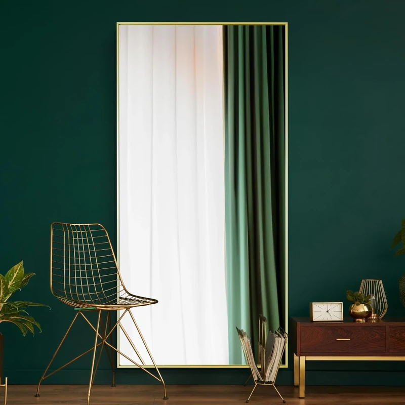 Full-Length Gold Aluminium Metal Leaner Wall Mirror: 200 x 100cm – Large, Durable Frame, bedroom, hallway, bathroom or dressing room Wall Mirror