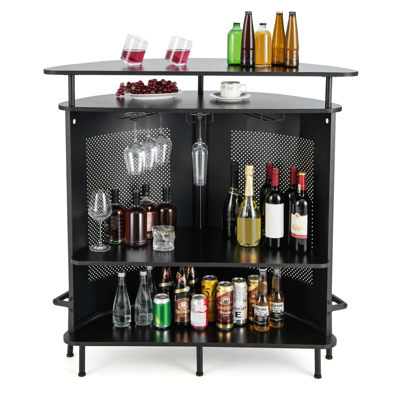 COSTWAY Kitchen Bar Table, Kitchen Counter with Storage Space and Footrest, Counter Bar with Metal Frame, Adjustable Feet, 110.5 x 48 x 112.5 cm, Black