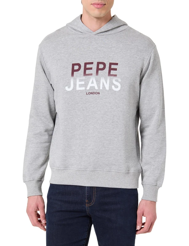 Pepe Jeans Men's M SEASONAL LOGO III HOODIE Sweatshirt, Grey(MARL GREY), L