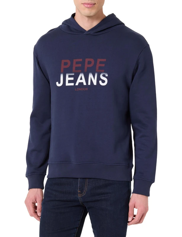 Pepe Jeans Men's M SEASONAL LOGO III HOODIE Sweatshirt, Blue(NAVY), M