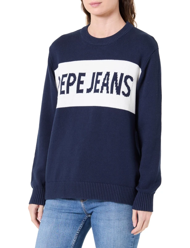 Pepe Jeans Women's W Intarsia Sweater II Knitwear, Blue(Navy), XS