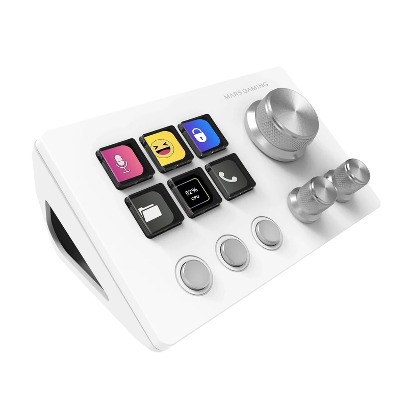 Mars Gaming MSD-TWO, Compact Control Deck, 6 Customizable LCD Keys + 3 Buttons, 3 Multifunctional Wheels, Ergonomic Slim Control Deck, Control Software and Plug-ins, Windows and MacOS, White