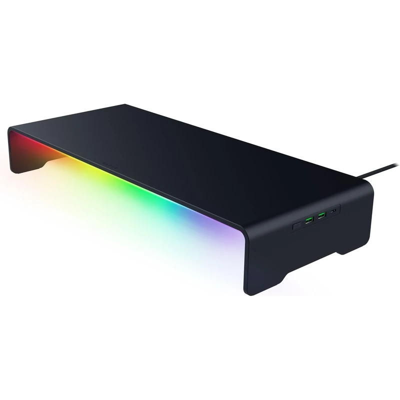 Razer Monitor Stand Chroma - Aluminium monitor stand with 4-way USB-C hub with Chroma RGB (50cm x 21cm x 7.85cm, robust construction, 20 kg load capacity, ergonomic height) Black