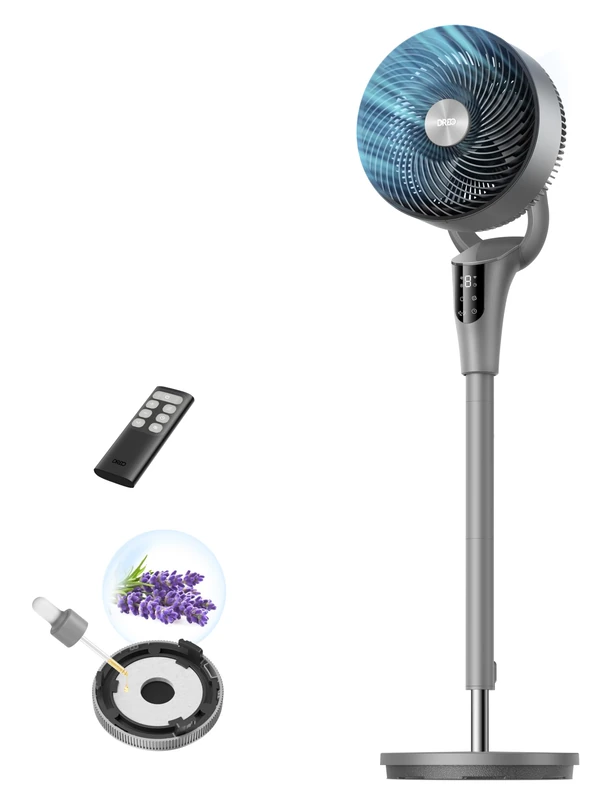 Dreo 80ft Electric Standing Fan for Bedroom, 25dB Silent Pedestal Fans with Remote, 80° Oscillating, 90° Manual Vertical, 3 Speeds, 34-41" Adjustable Height, 6H Timer, Grey