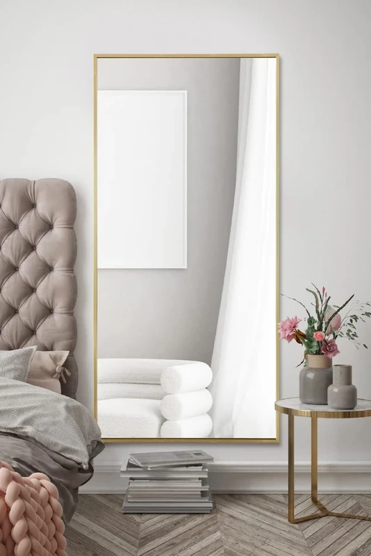 Full-Length Gold Aluminium Metal Leaner Wall Mirror: 174 x 85cm – Large, Durable Frame, bedroom, hallway, bathroom or dressing room Wall Mirror