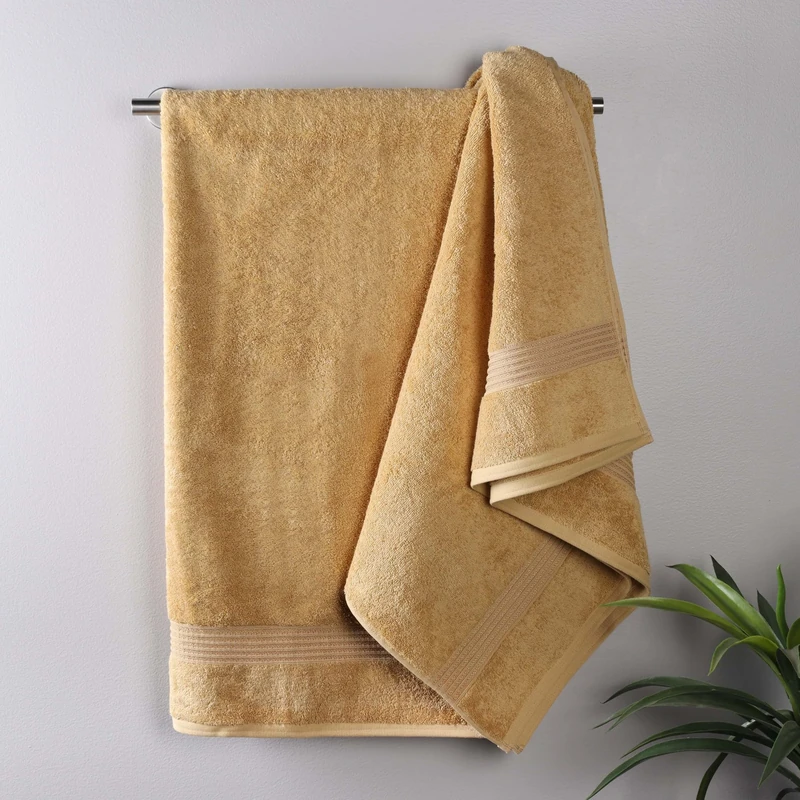 Superior Egyptian Cotton Bath Towel Set, Home Bathroom Towels, Master, Guest Bath, Decor Essentials, Quick Dry, Absorbent, Large Body Towels, Spa, Hotel, Resort, Adult, Kids, Set of 2, Gold