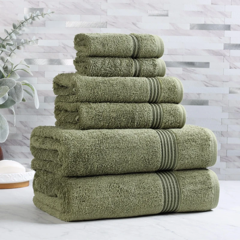 Superior, Egyptian Cotton Bath Towel Set 6 Pieces Home Bathroom Guest Bathroom Decor Includes 2 Bath 2 Hand 2 Face Towels/Washcloths Quick Dry Absorbent Forest Green