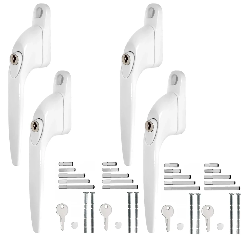 WODSTA UPVC Window Handle 4PCS Lockable Window Handle Aluminum White Window Handles for UPVC Windows with Key for 10/15/30/40/55mm|Multi Spindles|