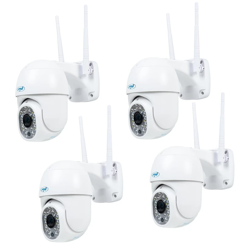 PNI Kit of 4 wireless video surveillance camera IP440 WiFi PTZ, 4MP, digital zoom, micro SD slot, stand-alone, motion detection alarm, motion tracking