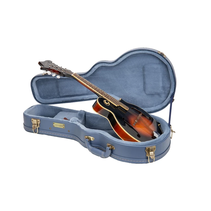 Crossrock Relief Series Mandolin Case for F-Style | Carved Smoke Blue Finish, Velvet Interior, Arched Top, Secure Latch System – F-Style Fit -Smoke Blue (CRW630MFSB)