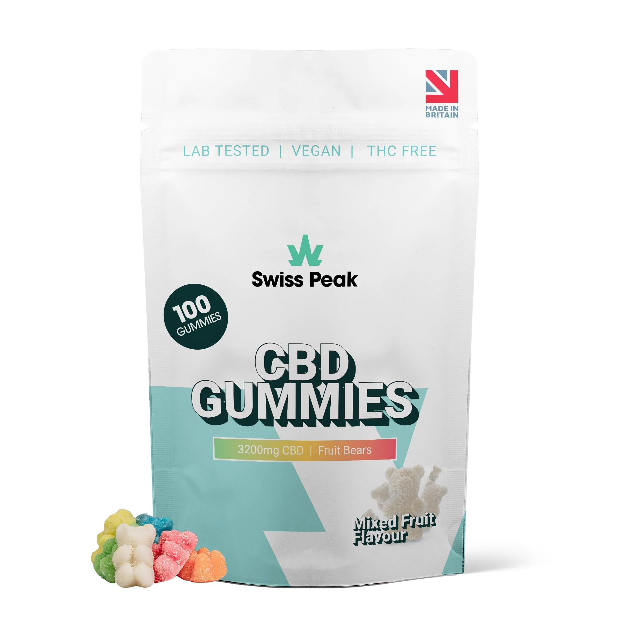 Swiss Peak CBD Gummy Bears (100 Gummies). 3200mg Total – High Strength CBD Edibles. Vegan, THC-Free, Great Taste. Best Value