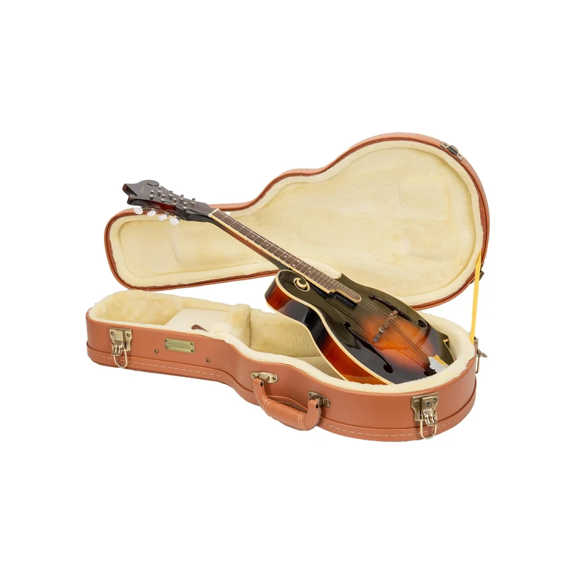 Crossrock Relief Series Mandolin Case for F-Style | Carved Red Wood Finish, Mink Fleece Interior, Locking Latches – Wooden Arched Hardshell - Redwood(CRW630MFRO)