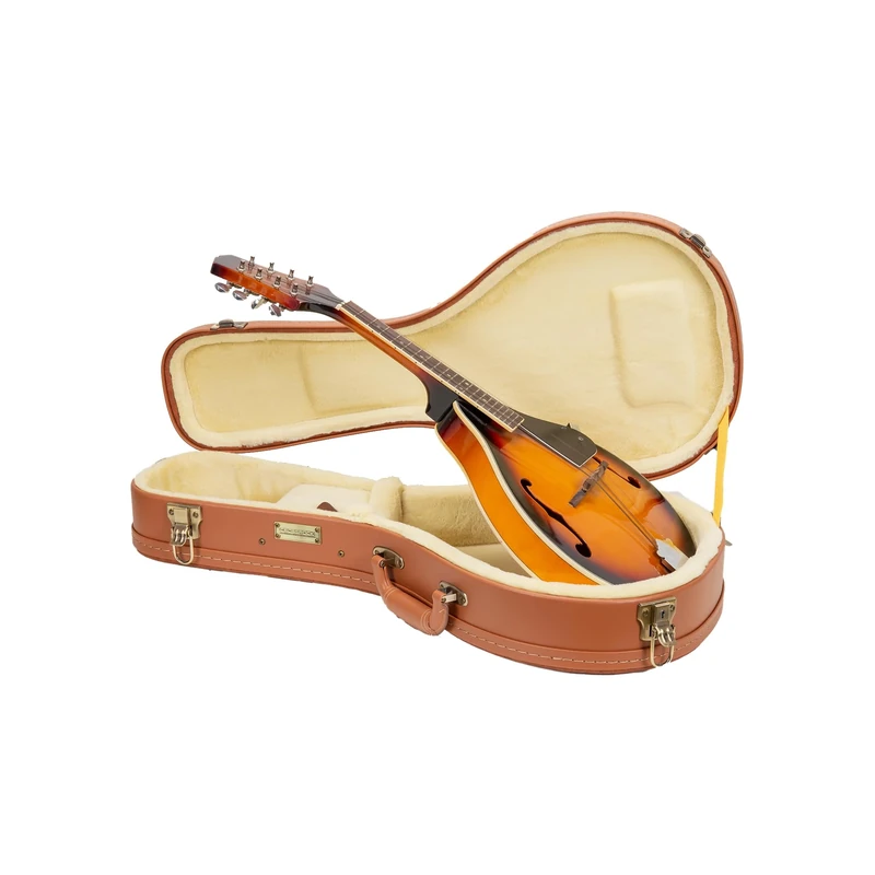 Crossrock Relief Series Mandolin Case for A-Style | Carved Red Wood Finish, Mink Fleece Interior, Stainless Steel Latches – Premium Wooden Hardshell - Redwood(CRW630MARO)