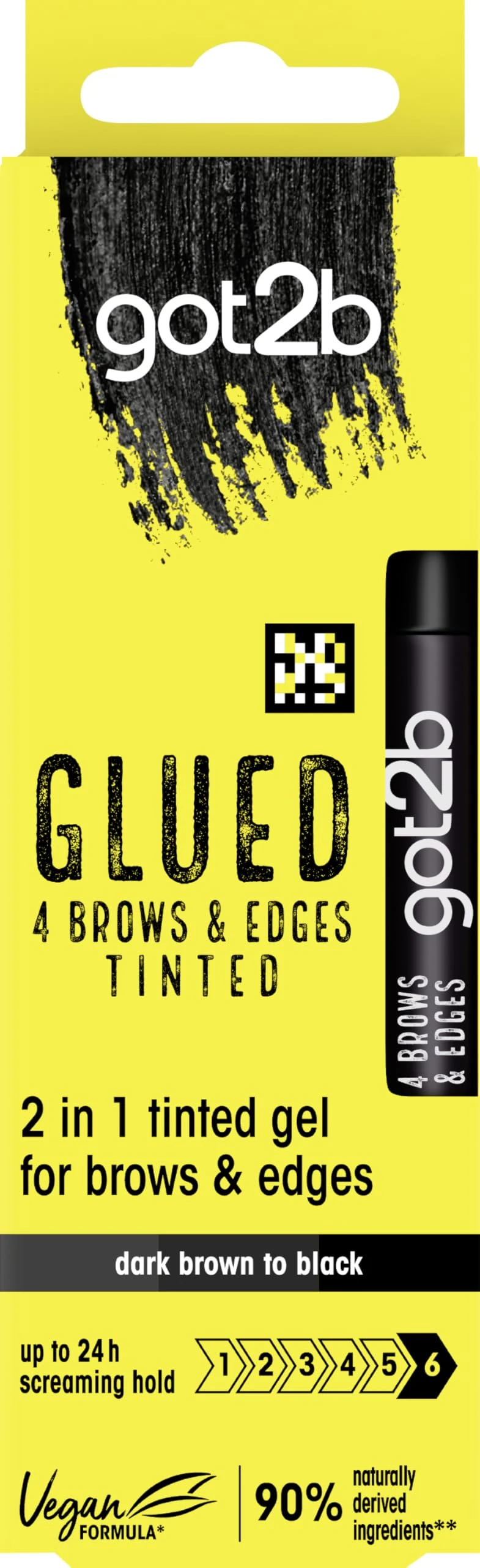 got2b Glued 4 Brows & Edges Tinted Gel 2 in 1 16ml, Buildable Colour Dark Brown to Black, Screaming Hold Brow Gel, Eyebrow Gel for Long-Lasting Looks, Vegan Formula*, Naturally-Derived Ingredients**