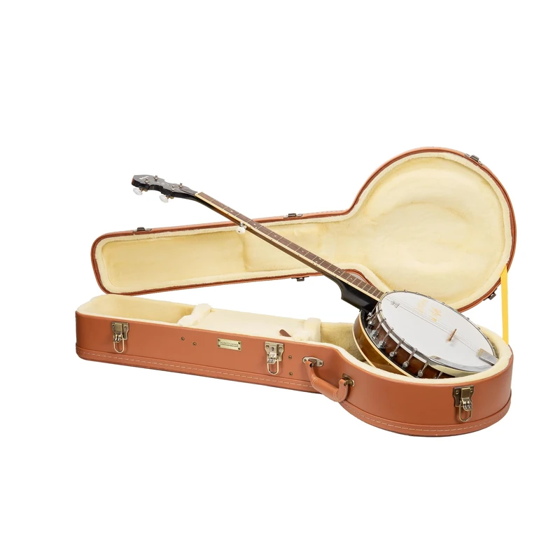 Crossrock Relief Series Banjo Case for 5-String Resonator | Carved Red Wood Finish, Ivory Plush Interior, Lock – Premium Wooden Hardshell -Redwood (CRW630BJRO)