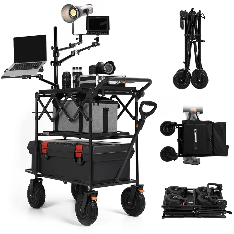 TARION Video Production Camera Cart: Foldable Cart for Photographer Quick Release with 360° Swivel Wheels for Film Studio Stage Lighting Storage Digital Tech Cart Payload up to 44lb Titanrig Cart
